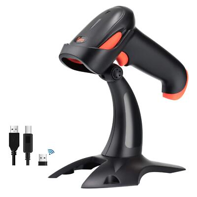 #ad Wireless 1D 2D QR Barcode Scanner with Stand 3 in 1 Compatible with Bluetoot...