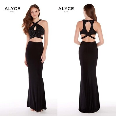 #ad NWT ALYCE PARIS Women#x27;s Black Maxi Long Gown 12 LARGE Wedding Sparkle Beads 2 PC