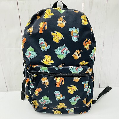 #ad Pokemon Black Backpack Pikachu Squirtle Eevee Charmander Bulbasaur