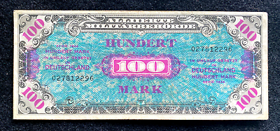 #ad 1944 WWII Germany Allied Occupation Military Currency 100 Mark Banknote XF