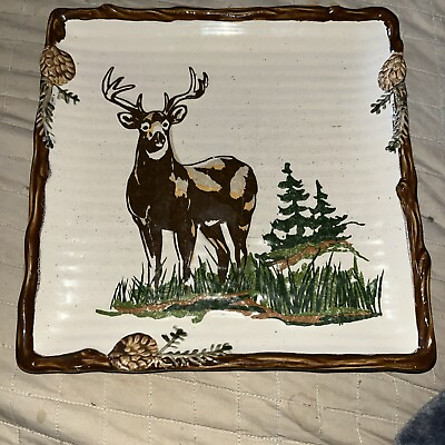 #ad WHITE TAIL DEER BUCK .. Serving plate Vintage plate 8 1 2quot; Sonoma