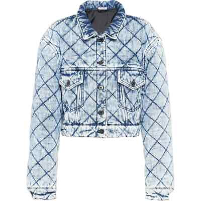 #ad MIU MIU Denim Blue Acid Wash Cotton Cropped Quilted Jean Jacket 36 US 0