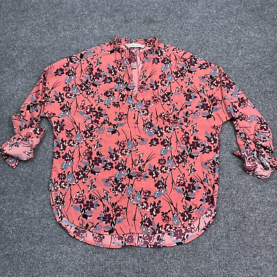 #ad Abercrombie amp; Fitch Blouse Top Womens Size XS Pink Floral Roll Sleeve Flow