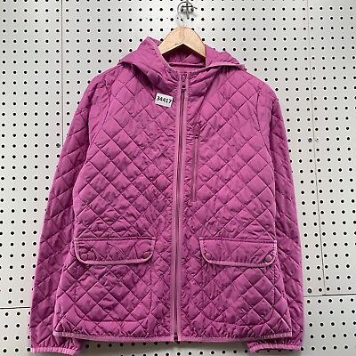 #ad JCrew Pink Quilted Jacket Womens Medium Hooded Primaloft 20x25