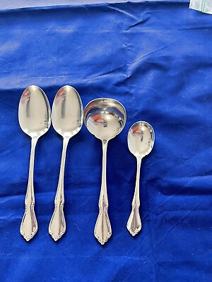 #ad 4 pc Oneida CHATEAU Stainless Steel Glossy Hostess Serving Sugar Spoons Ladle