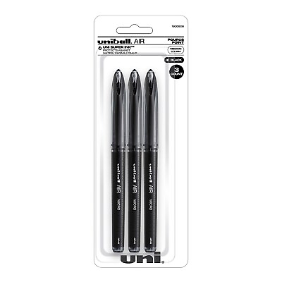 #ad uni ball AIR Rollerball Pens Bold Point Black Ink 3 Pack 1926808 1498876