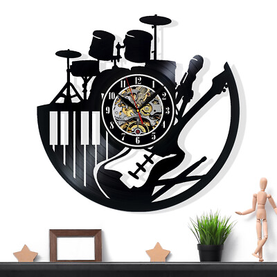#ad Music Guitar Drums Vinyl Wall Clock Decor Gift for Birthday Holiday Christmas