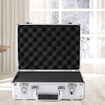 #ad Hard Case Silver Briefcase Tool Box Aluminum Portable Carrying Case with Foam