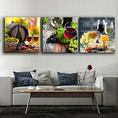 #ad 3Pcs Modern Home Canvas Wall Decor Art Painting Picture Print Red Wine amp; Grape