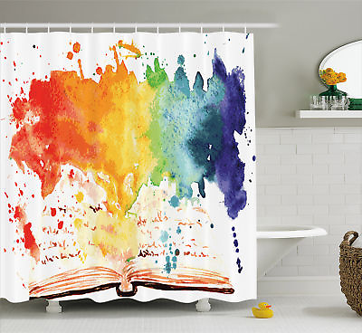 #ad Watercolor Shower Curtain Open Book Colors Print for Bathroom 70 Inches Long