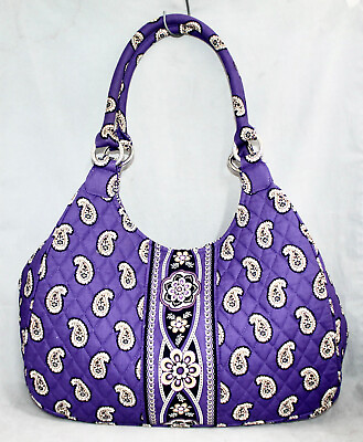 #ad NEW VERA BRADLEY Large Double Handle Hobo Shoulder Bag Simply Violet Paisley