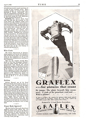 #ad 1929 Print Ad Graflex for pictures that count Illustration Parachute Airplane