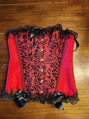#ad Bustier Corset Lavish Red black Lace Corset Lace up metal clasp size L