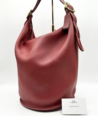 #ad Vintage COACH 9085 Duffle Bucket Feed Bag Sac In Red Leather Handbag Shoulder XL