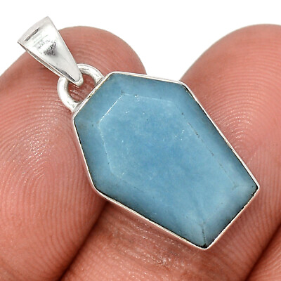 #ad Natural Angelite Peru 925 Sterling Silver Pendant HO1 CP28141