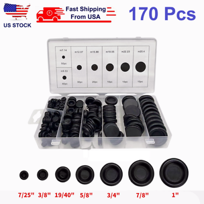 #ad 170PCS Rubber Grommet Firewall Hole Plug Electrical Wiring Gasket Assortment Kit