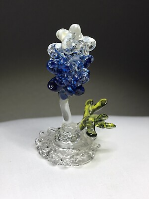 #ad Vintage Spun Glass Standing Texas Blue Bonnet Flower Figurine Wildflower 2.5”