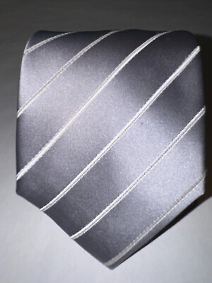 #ad Silver Gray w White Stripe Handmade Men#x27;s Tie by Puccini 59quot; x 3 1 4quot;