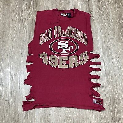 #ad Vintage 49ers Shirt XL Women#x27;s Fringed Cut Destroyed San Francisco Game day Tee