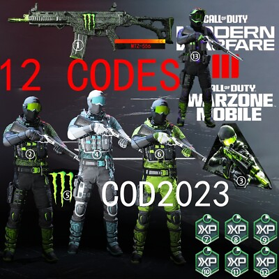 #ad Call of Duty Modern Warfare 3 Monster Energy Full Set of 12 Codes Skin COD MW3