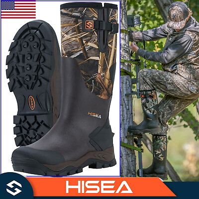 #ad HISEA Men#x27;s Neoprene Rubber Hunting Boots Insulated Muck Working Rain Snow Boots
