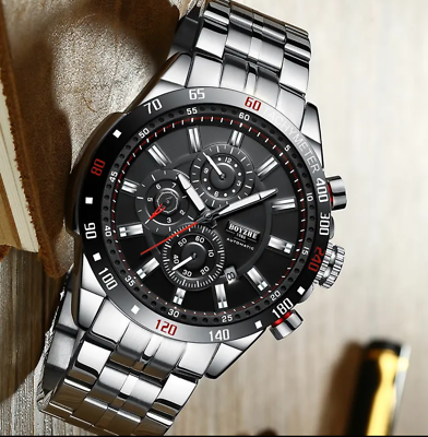 #ad BOYZHE Men#x27;s Sport Automatic Mechanical Wristwatch Luminous Silver Waterproof