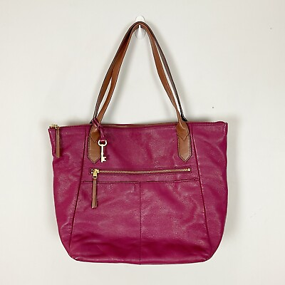 #ad FOSSIL Rasberry Purple Leather FIONA TOTE Shoulder Handbag Carryall Purse