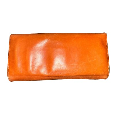 #ad Hobo International Kisslock Framed Wallet Trifold Mirror Cognac Brown Leather