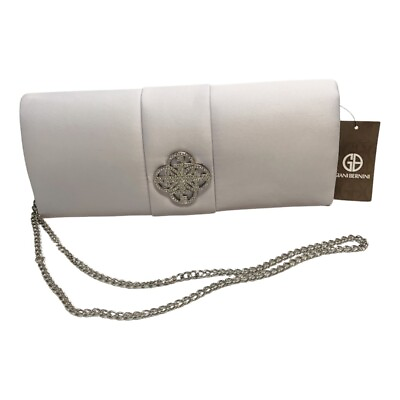 Giani Bernini Silver Clutch Satin Rhinestone Crossbody Chain Wedding purse NWT $42.75