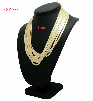 #ad 12 Pcs 3mm Herringbone Chain Necklace 16quot; 18quot; Gold Plated Wholesale Lots