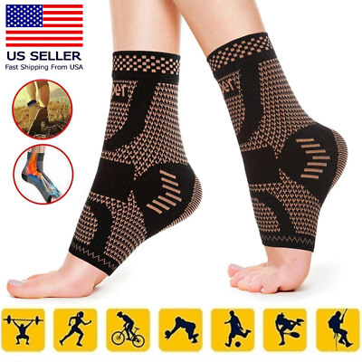 #ad Copper Ankle Support Brace Compression Sleeve Socks Foot Pain Relief Sport Adult