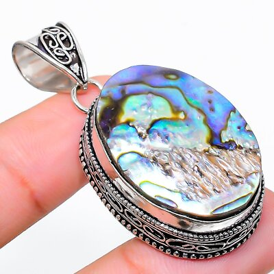 #ad Abalone Shell Gemstone Handmade 925 Sterling Silver Jewelry Pendant 1.97quot;
