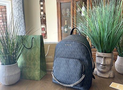 #ad $328 Michael Kors Jet Set MD Chain Backpack Handbag Black Designer MK Bag NEW