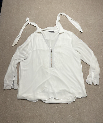 #ad Mint Velvet White Blouse Size UK 18 Long Sleeve Zip Shirt Women#x27;s