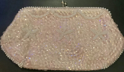 #ad New Pink Beaded amp; Sequined Clutch. Great For Prom Dances Cocktail Parties Etc