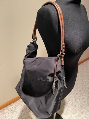 #ad WAIPUNA Black Shoulder hobo Pocketbook Bag New with tags brown strap side zipper