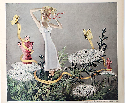 #ad Queen Annes Lace Slip Textron Fashion Fabric Vintage 1947 Ad Magazine Print