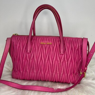 #ad Miu Miu Matelasse Pink Leather 2way Shoulder Handbag Approx size:21x30x15 cm