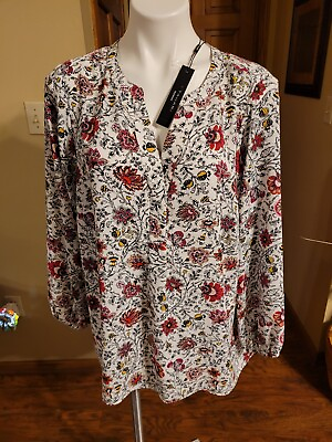 #ad NWT $68 TAHARI size 1X Whimsical Etched Garden Print TOP