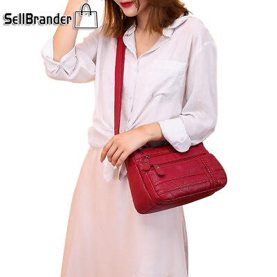 Women Multi layer Weave Handbag Soft Leather Shoulder Bag Crossbody Bags Purse $10.49