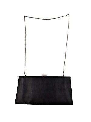 #ad LA REGALE Metallic Evening Clutch Rope Strap Shoulder Bag Purse Satin Black Y2K