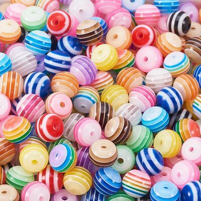 #ad Round Resin Stripe Beads Transparent Spacer Loose Bead Jewelry Making Findings 1