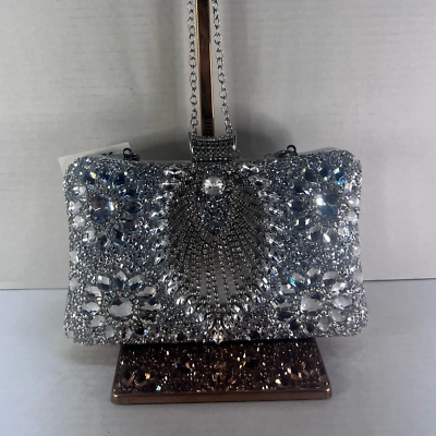 #ad Beautiful Silver Rhinestone Clutch Handbag Evening Purse