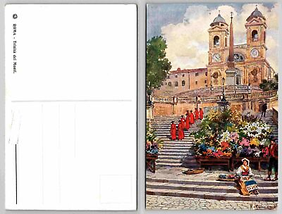 #ad Vintage Postcard Front View Trinita Dei Monti Roman Catholic Church Rome Italy