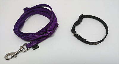 #ad Blueberry Pet Dog Collar SMALL Buckle and Pet Safe Leash Woven Purple Black EEUC