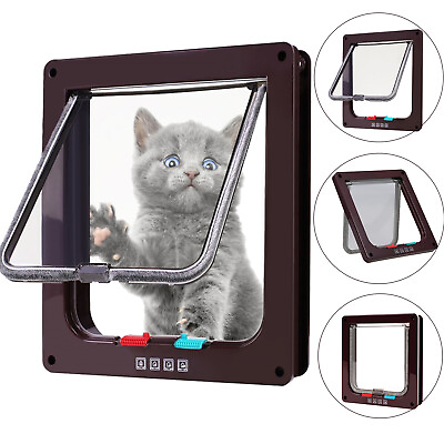 #ad 4 Way Pet Door Cat Puppy Dog Magnetic Lock Lockable Safe Flap Door Frame ABS
