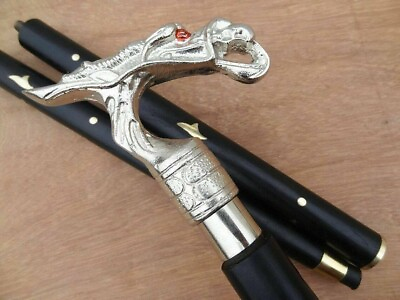 #ad Dragon Head Handle Vintage Wooden Cane Walking Stick Handmade Designer Best Gift