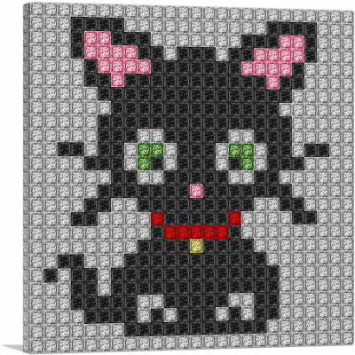 #ad ARTCANVAS Cute Black Cat Kitten Jewel Pixel Canvas Art Print