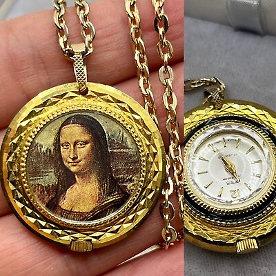 #ad Vintage FERO Feldmann Mona Lisa Da Vinci Necklace Swiss Made Ladies Watch