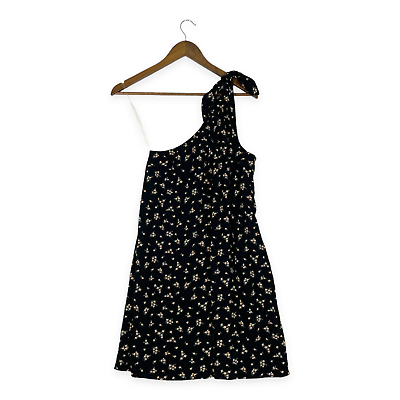 #ad American Eagle Midi Dress Womens Sz M Black Floral Sleeveless Asymmetrical